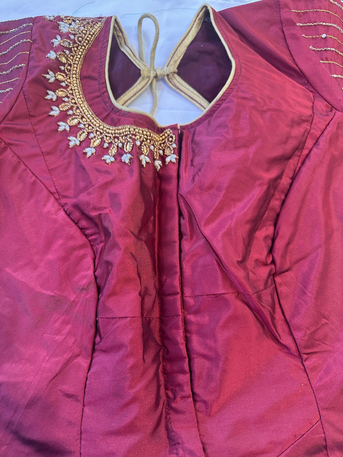 Marron Red Maggam work blouse