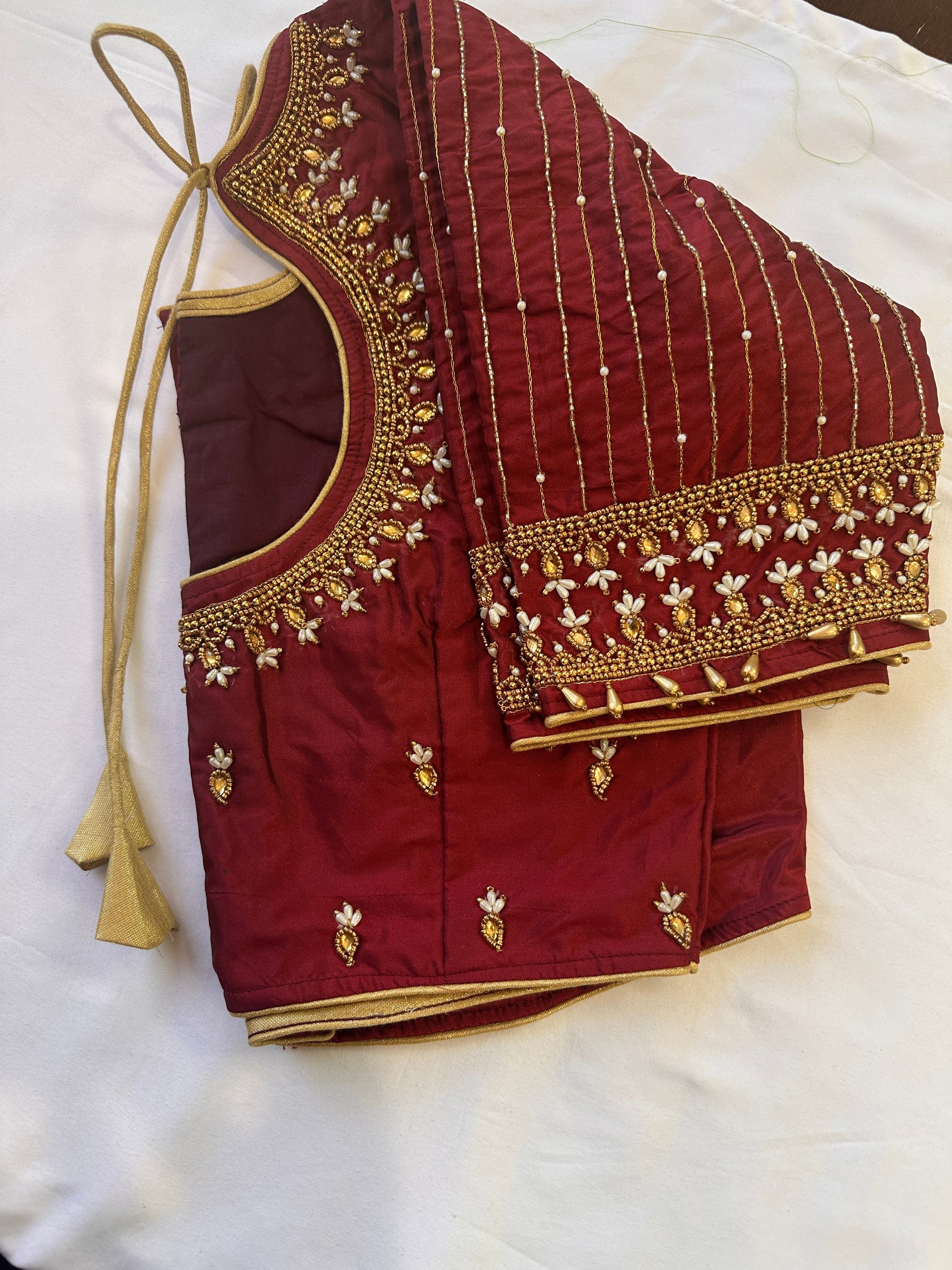 Marron Red Maggam work blouse