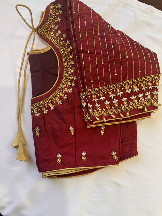 Marron Red Maggam work blouse