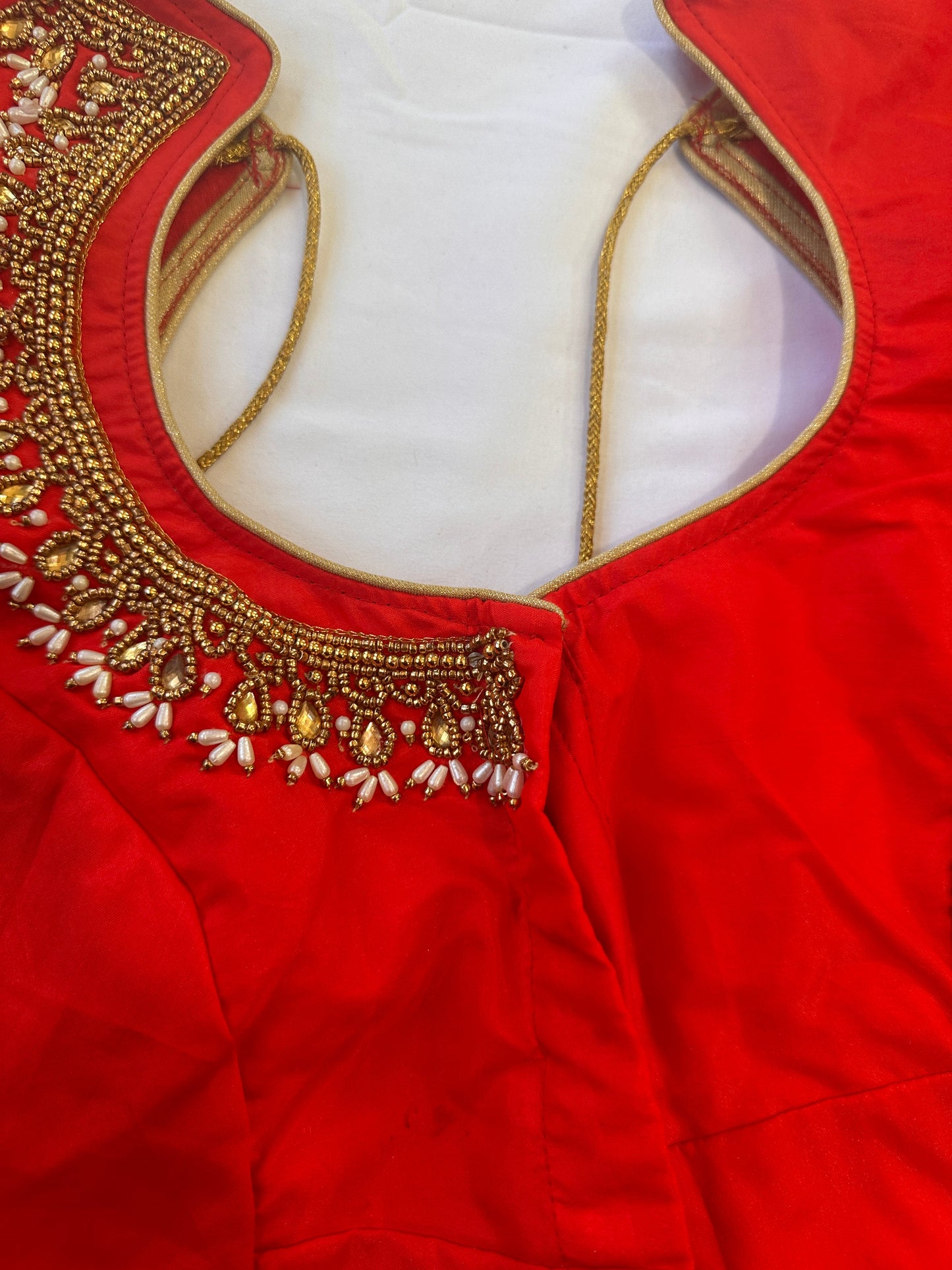 Orangish Red Maggam work blouse