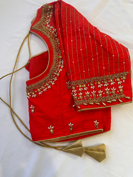 Orangish Red Maggam work blouse