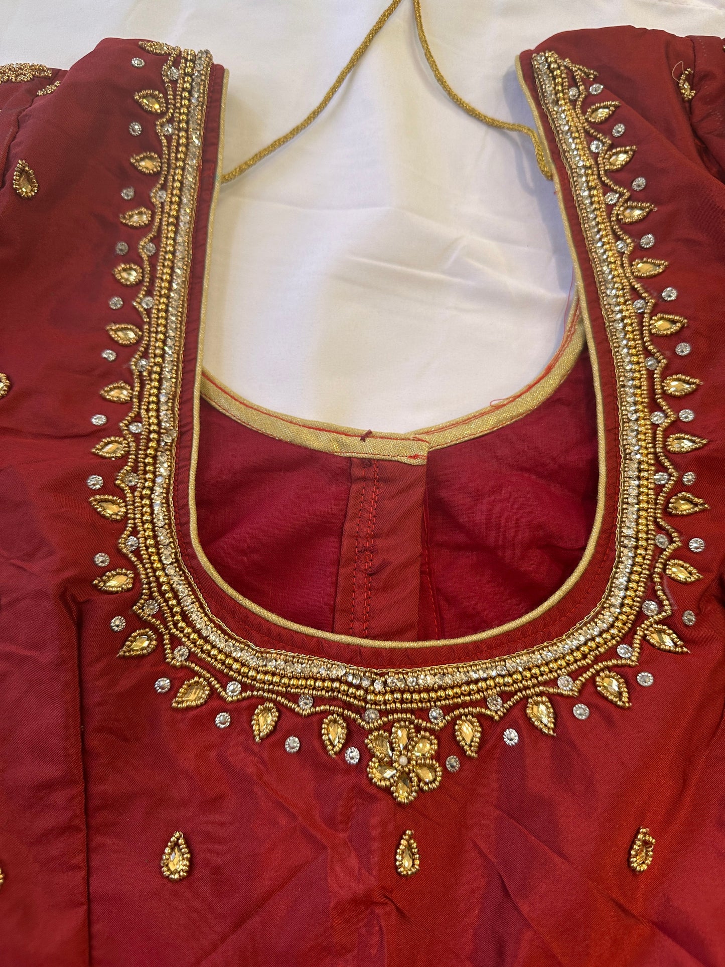 Red Peacock Maggam work blouse