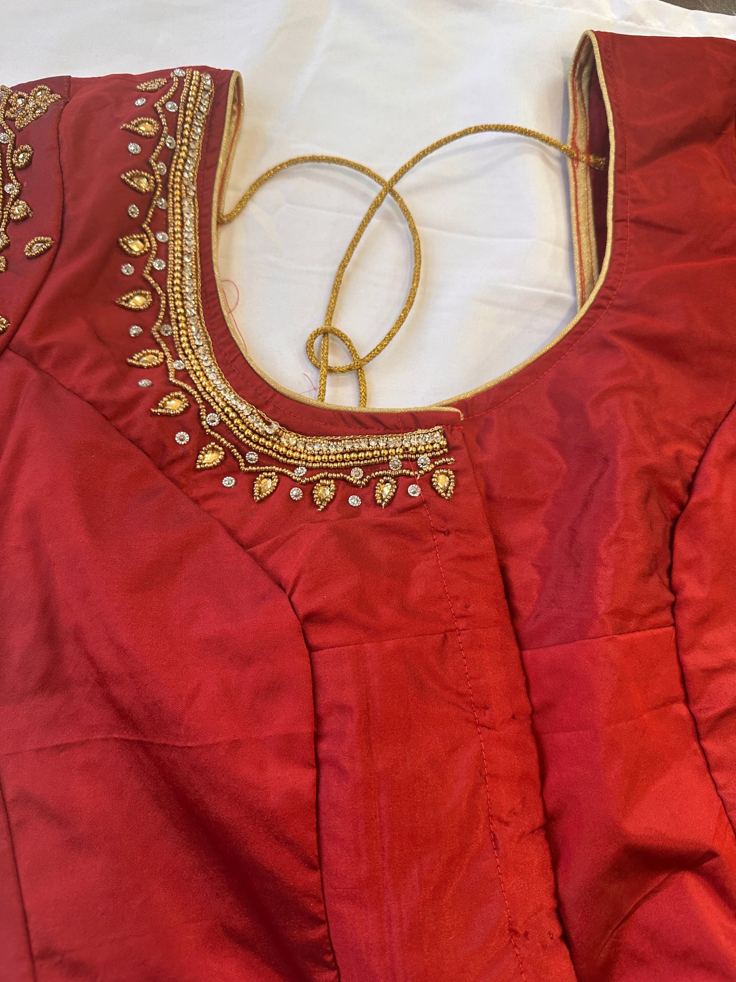 Red Peacock Maggam work blouse