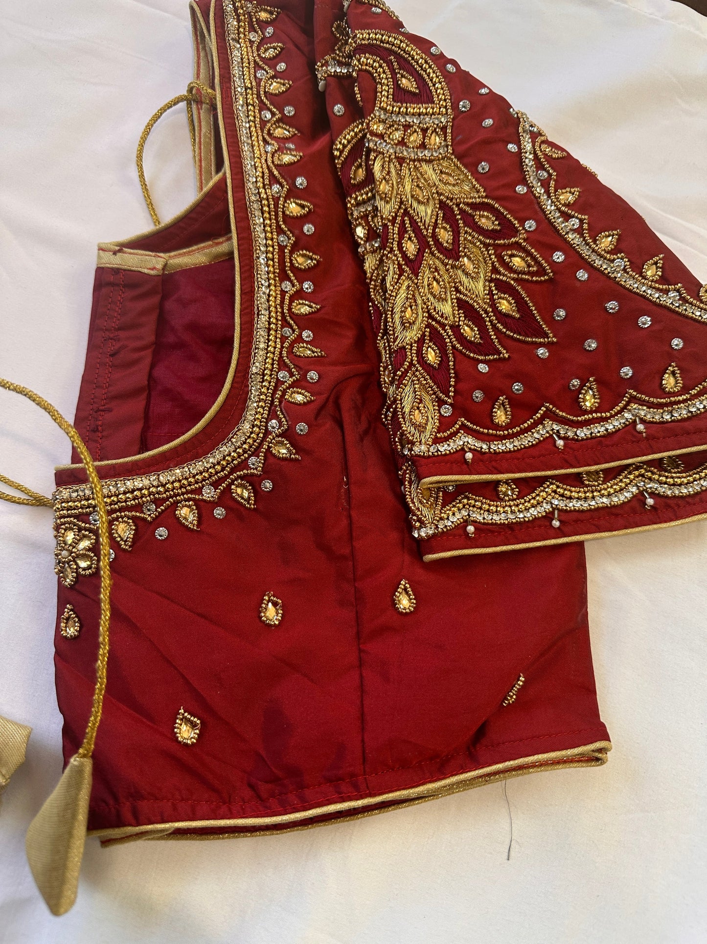 Red Peacock Maggam work blouse