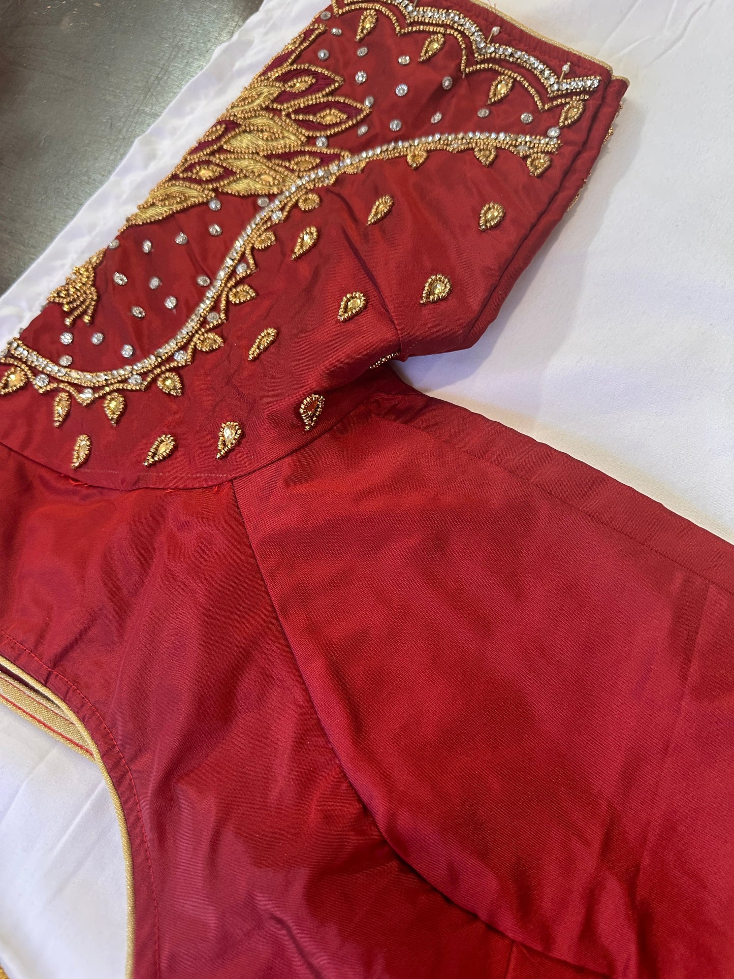 Red Peacock Maggam work blouse