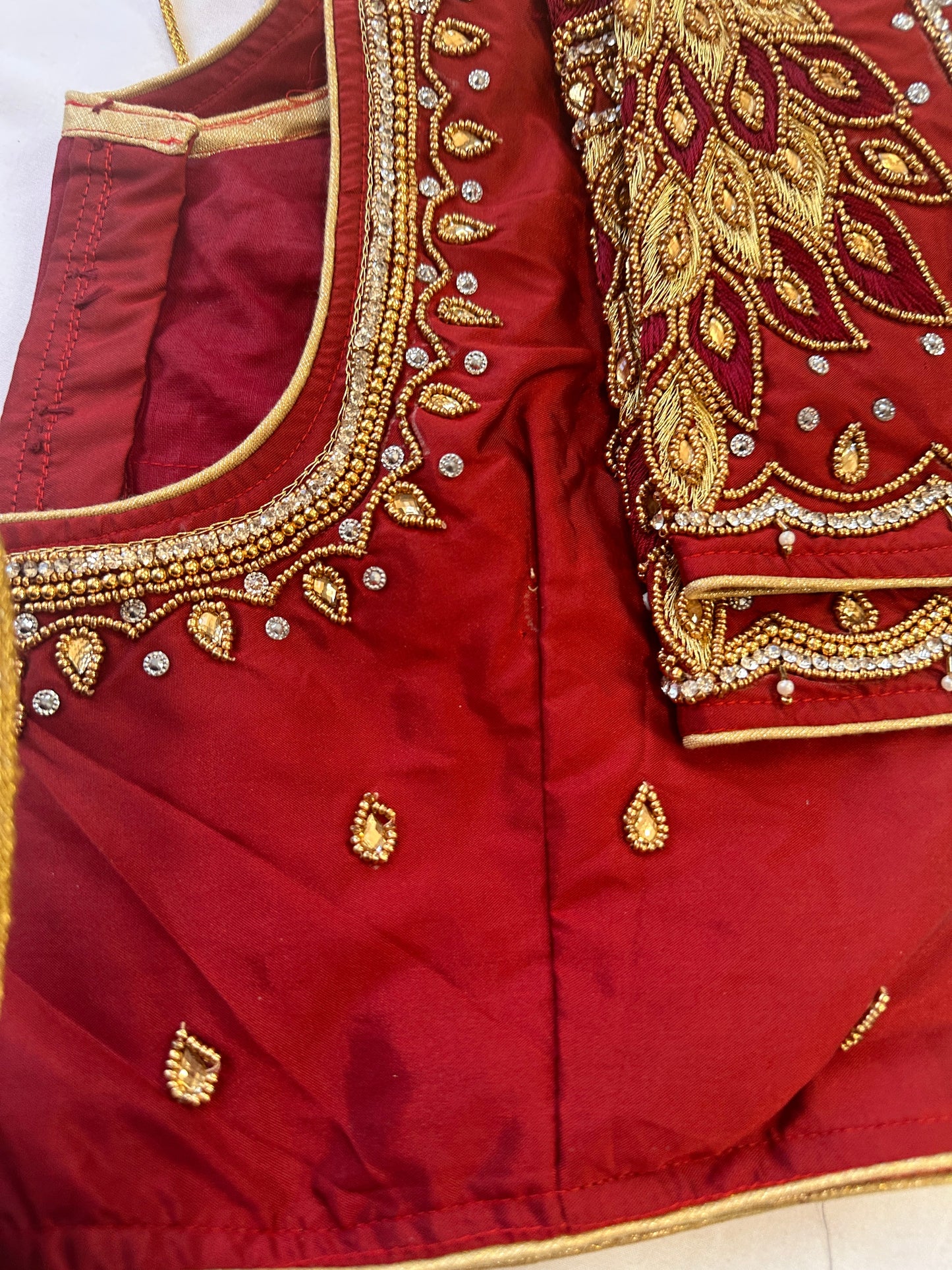 Red Peacock Maggam work blouse