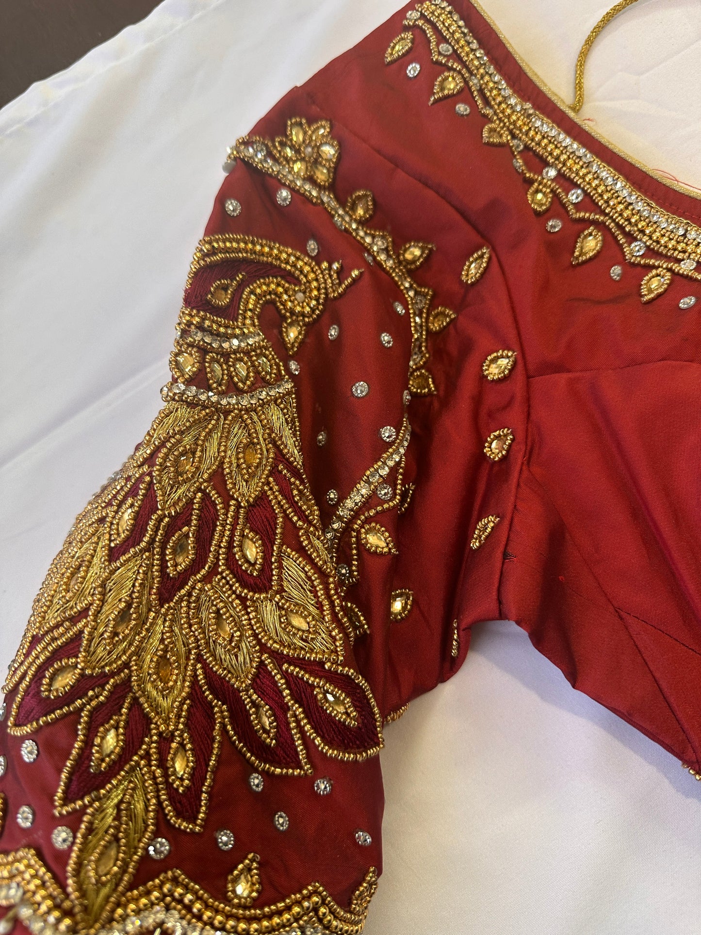 Red Peacock Maggam work blouse