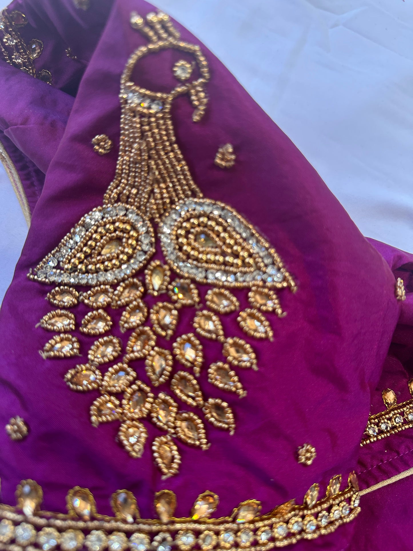 Purple Peacock Maggam work blouse