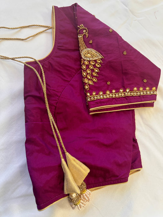 Purple Peacock Maggam work blouse
