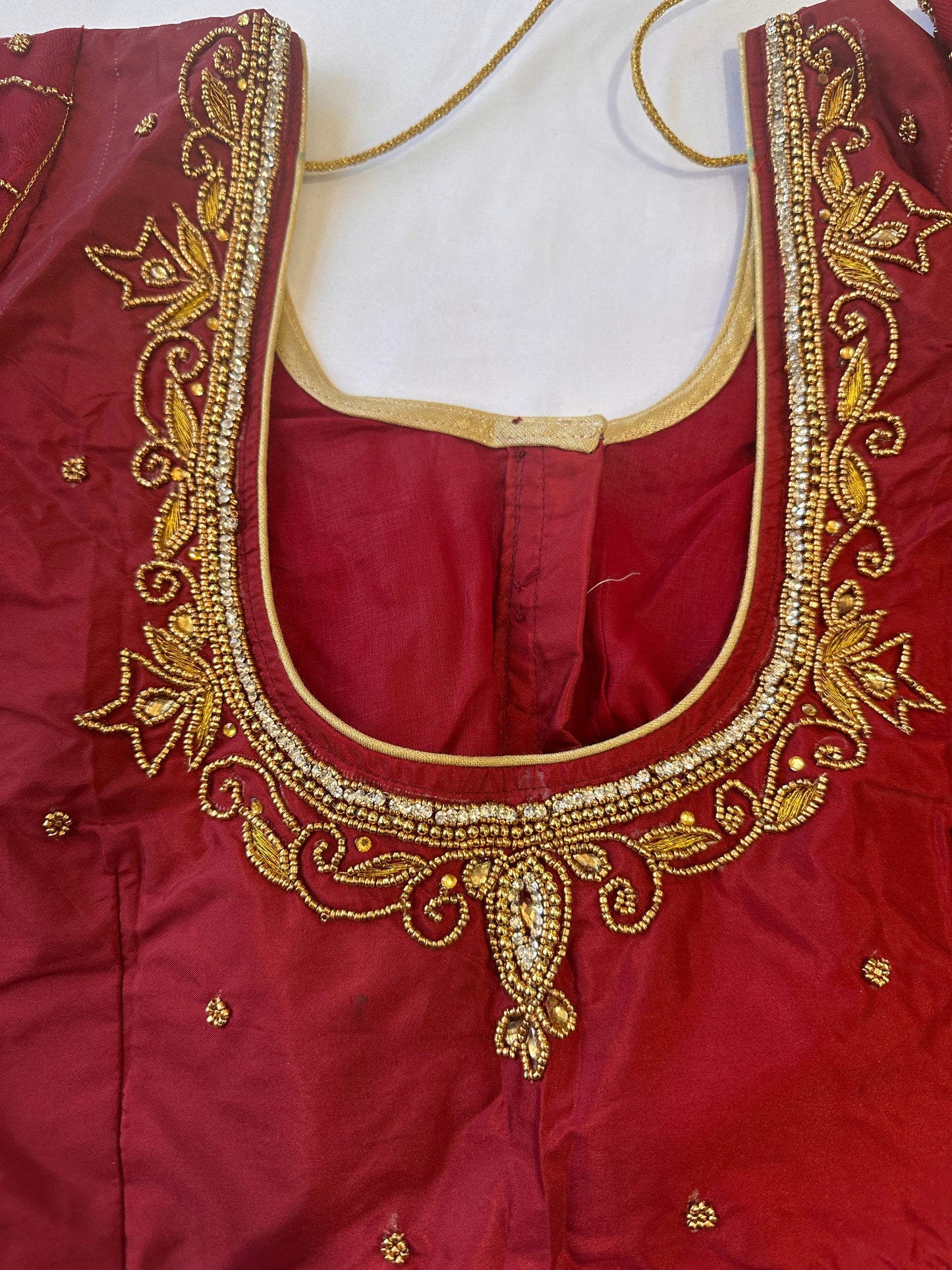 Marron Red Golden Maggam work blouse