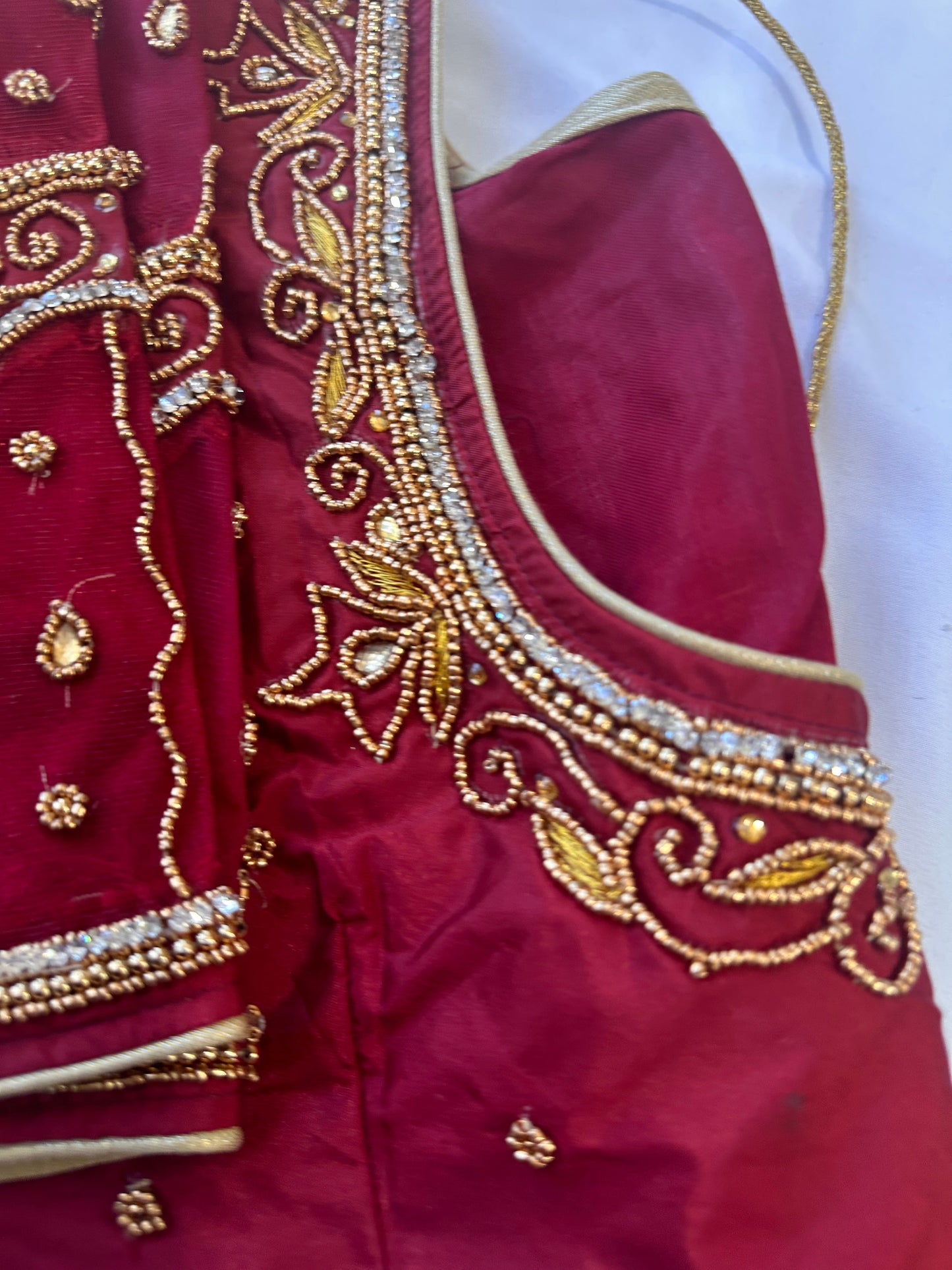 Marron Red Golden Maggam work blouse