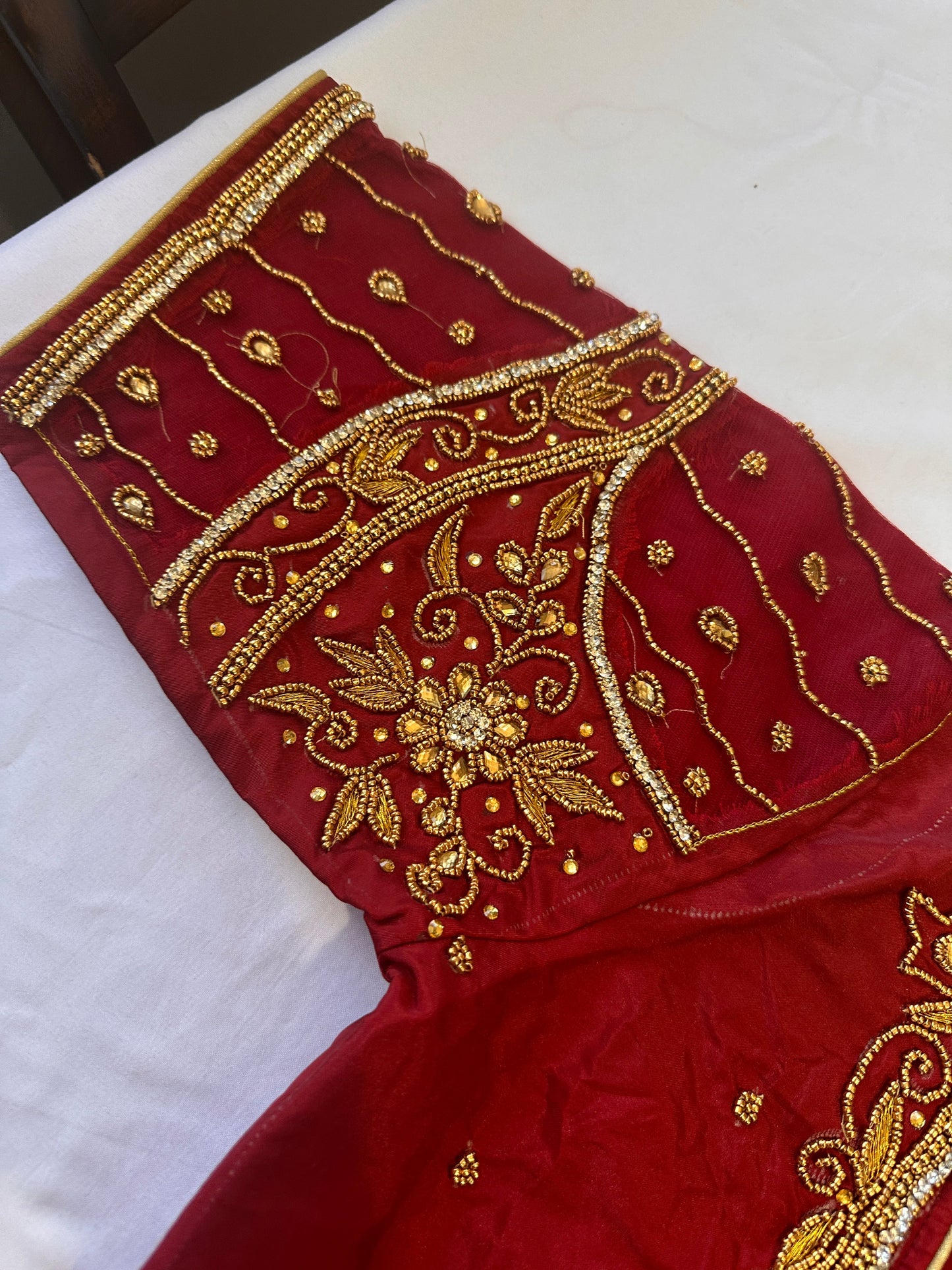 Marron Red Golden Maggam work blouse