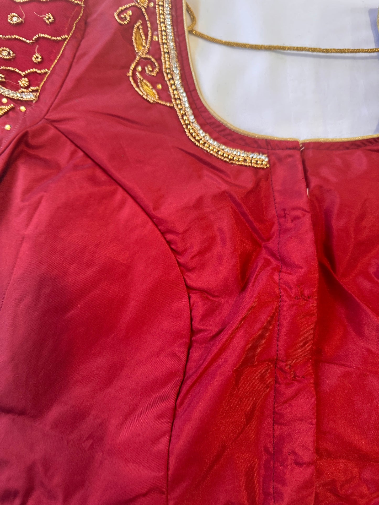 Marron Red Golden Maggam work blouse