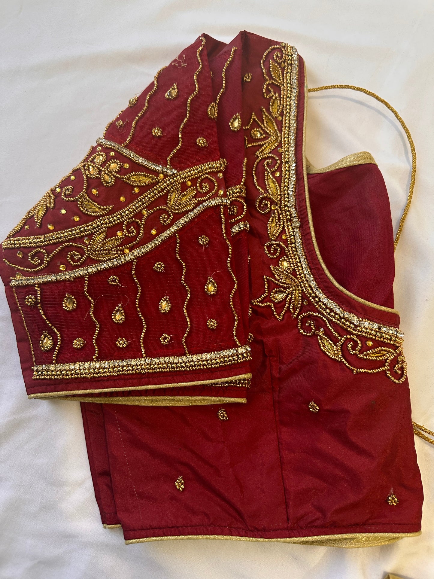 Marron Red Golden Maggam work blouse