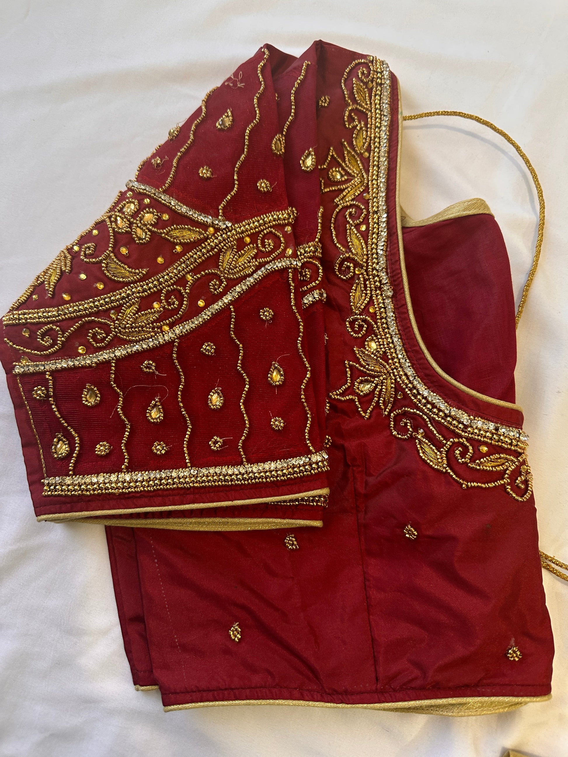 Marron Red Golden Maggam work blouse