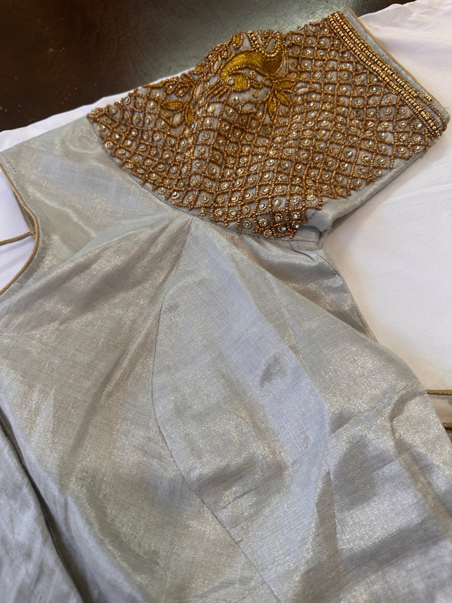 Silver Maggam work blouse