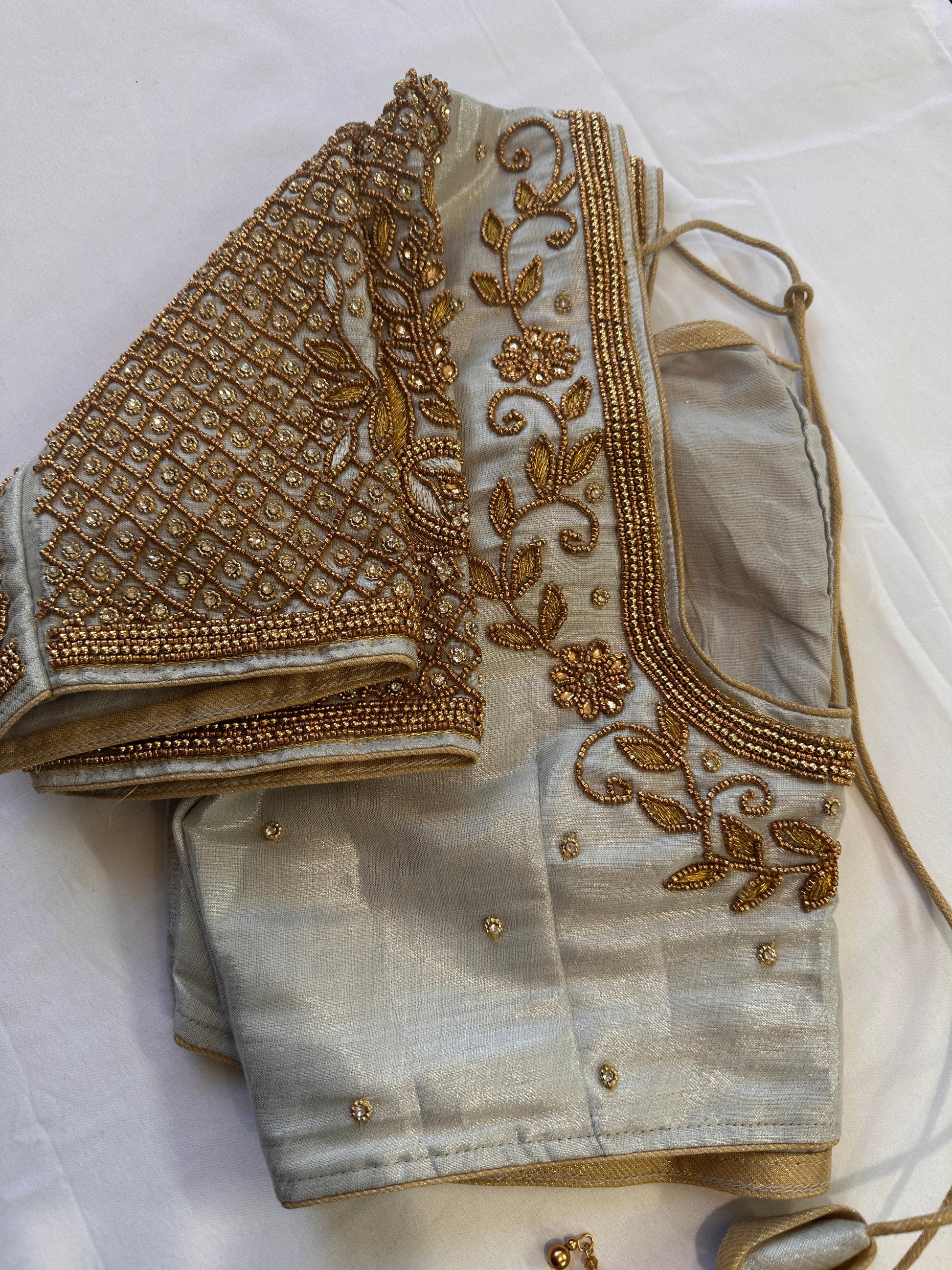 Silver Maggam work blouse