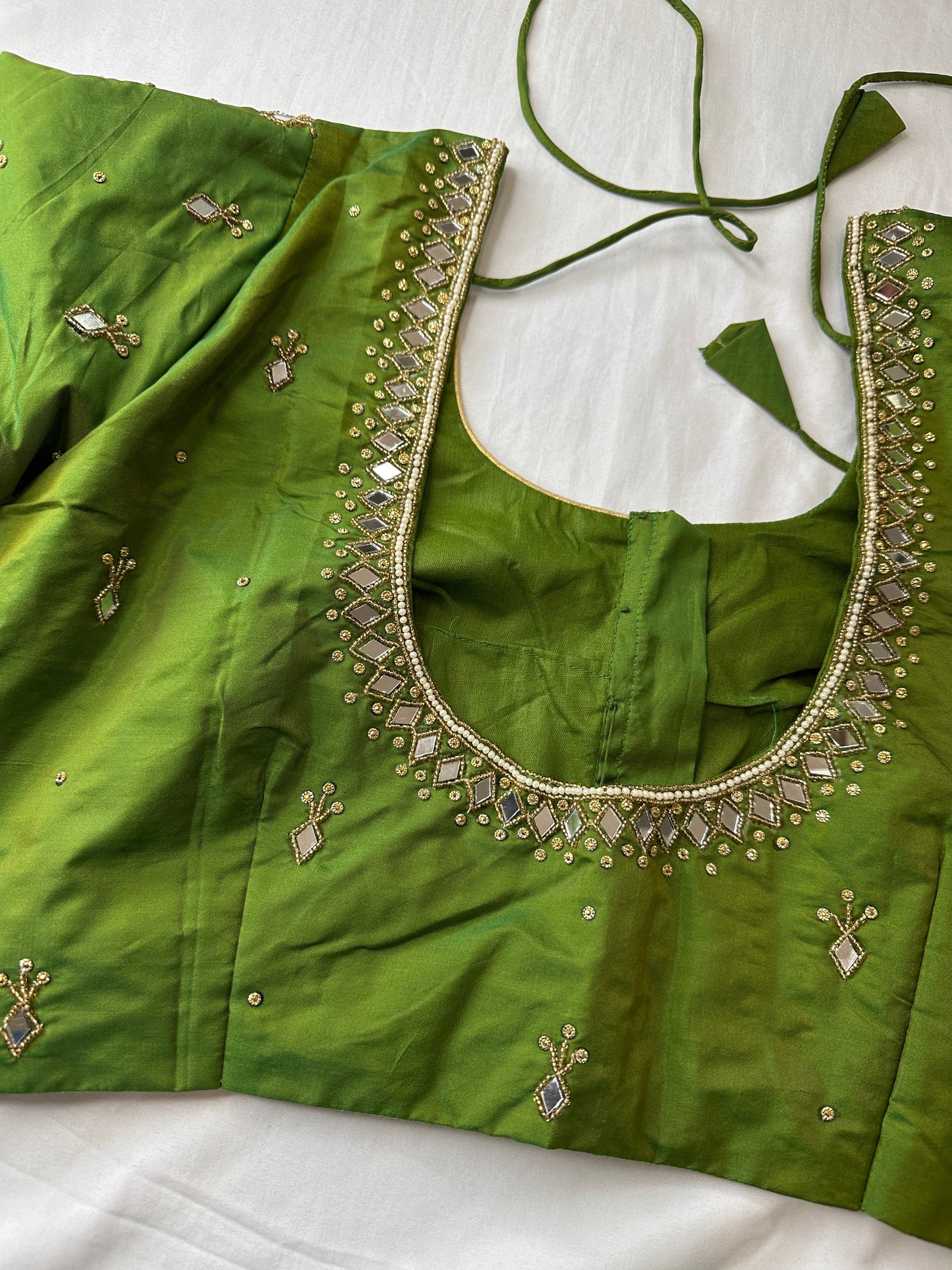 Green Silk Blouse with mirror and aari work