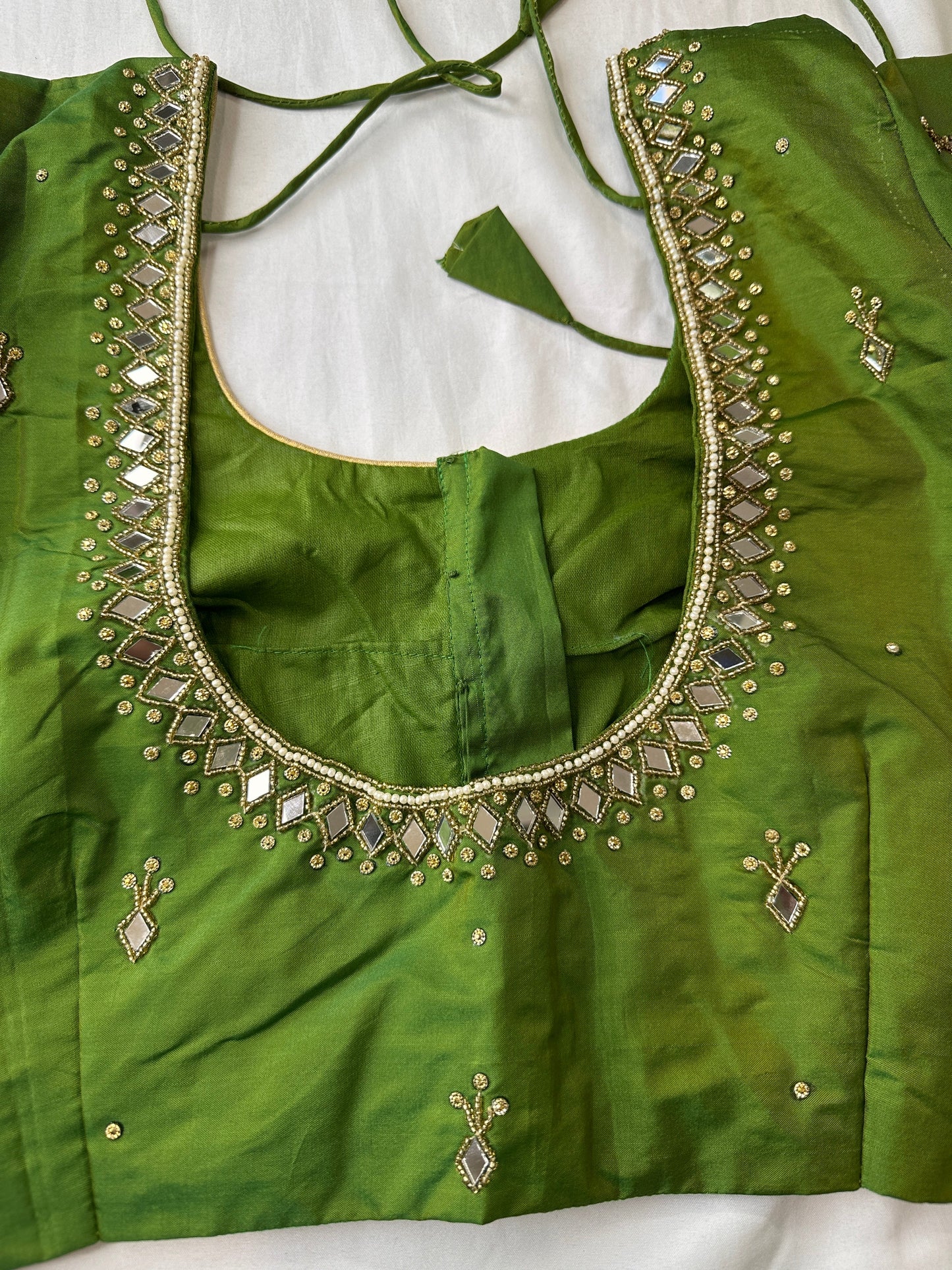 Green Silk Blouse with mirror and aari work