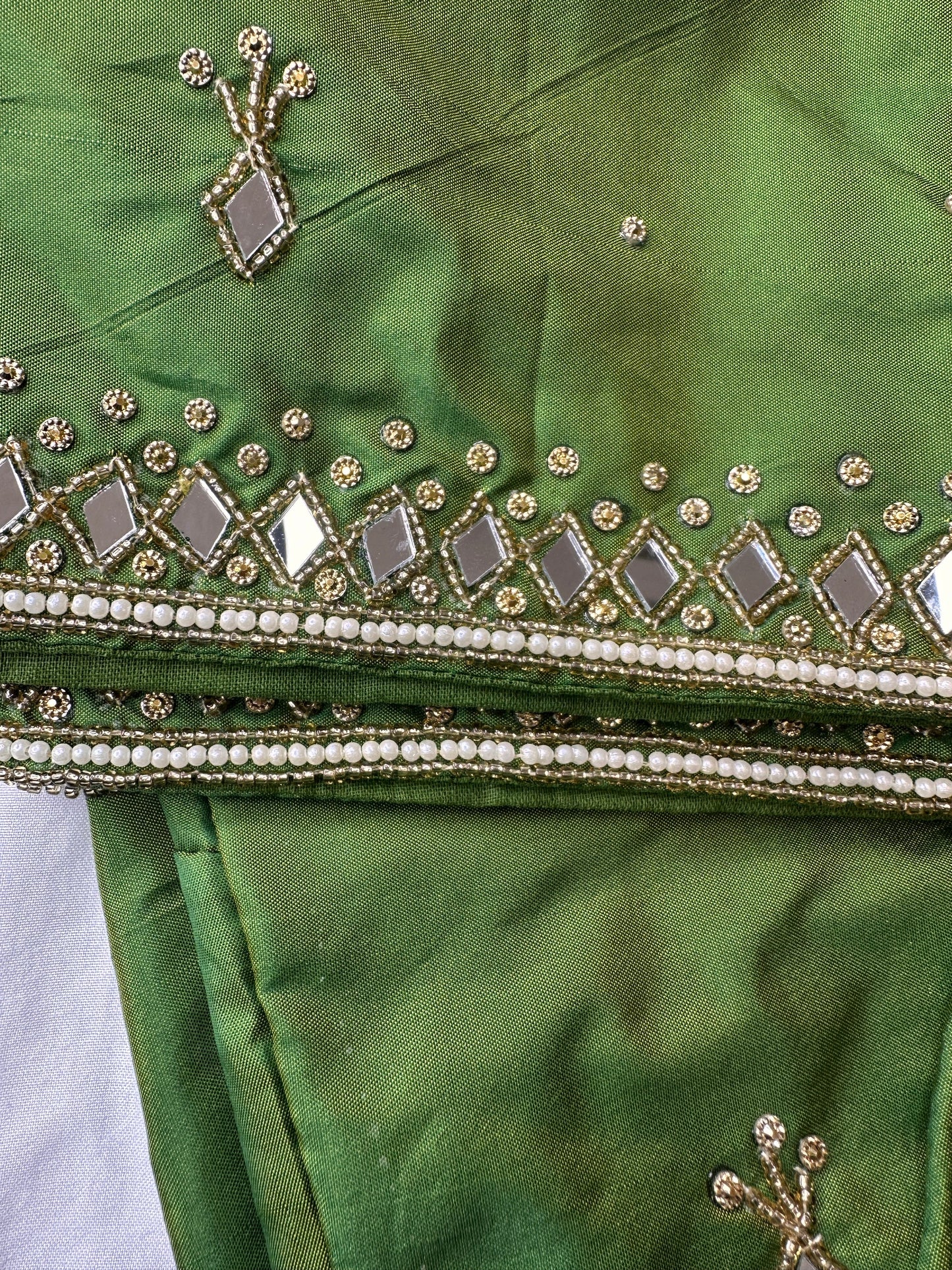 Green Silk Blouse with mirror and aari work