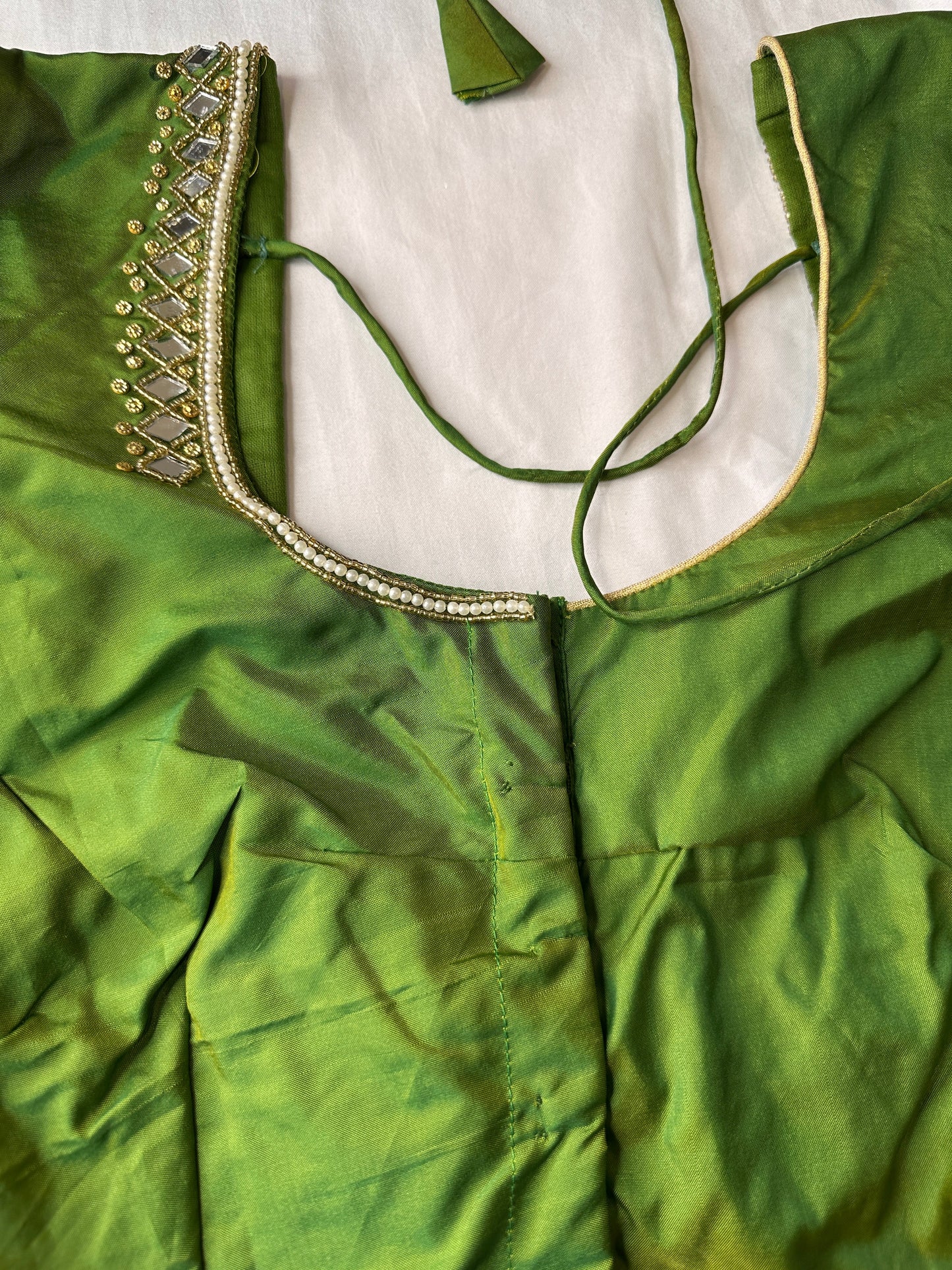 Green Silk Blouse with mirror and aari work
