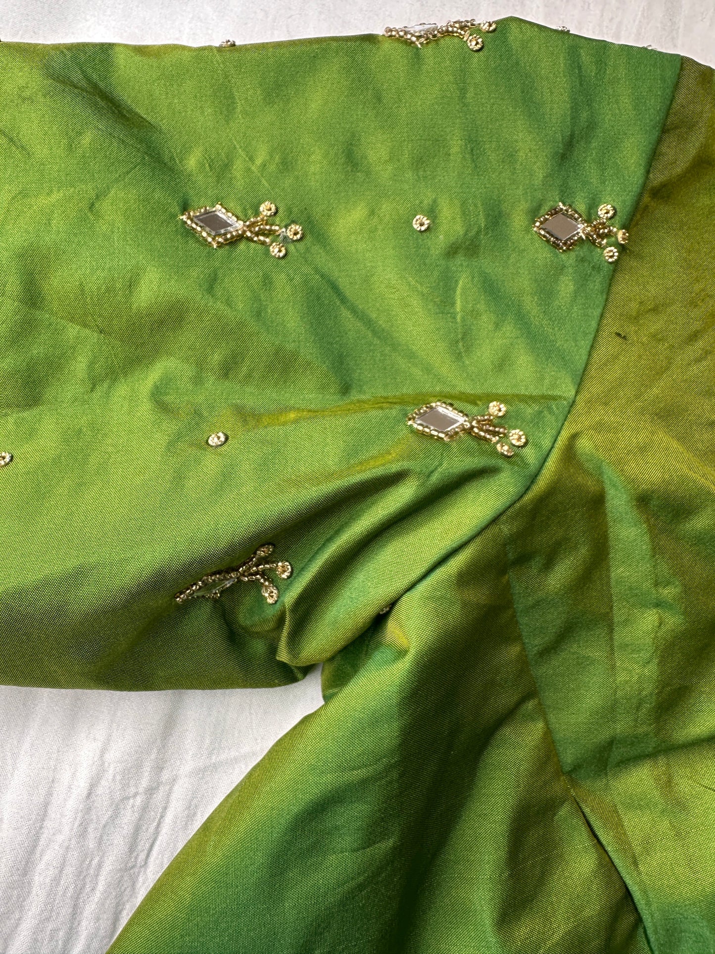 Green Silk Blouse with mirror and aari work
