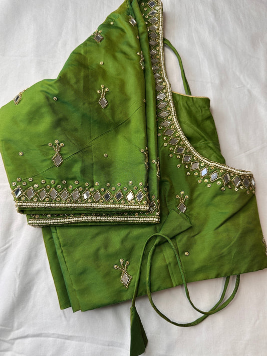 Green Silk Blouse with mirror and aari work