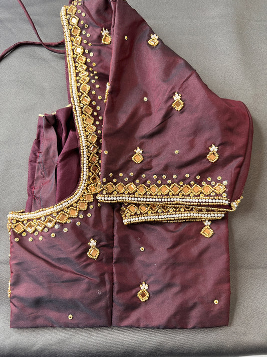 Plum Silk Blouse aari work