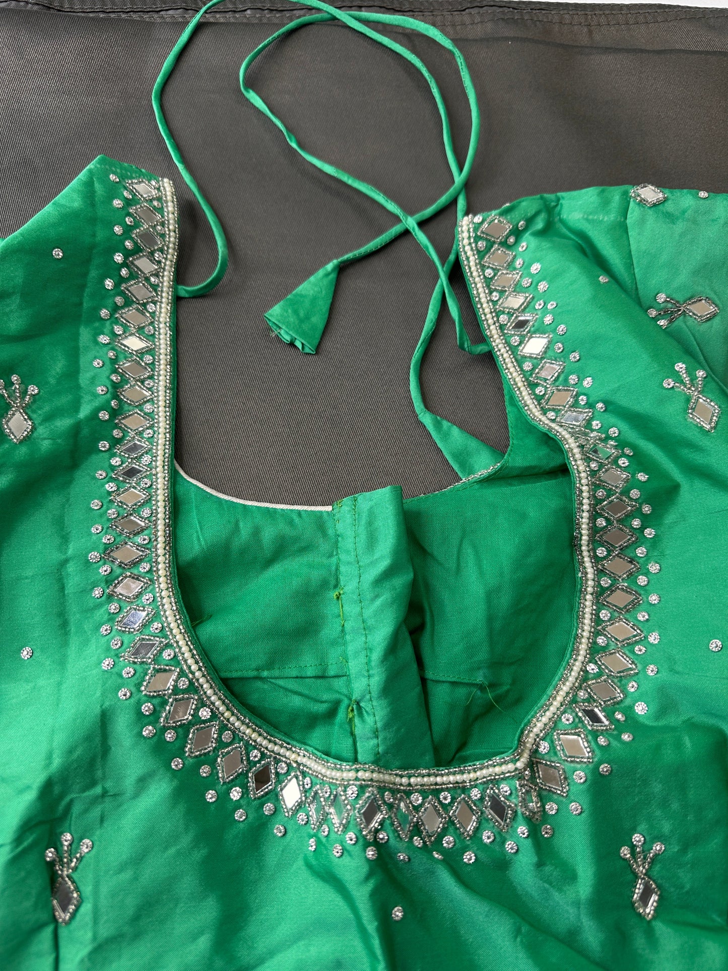 Green Silk Blouse with mirror and aari work