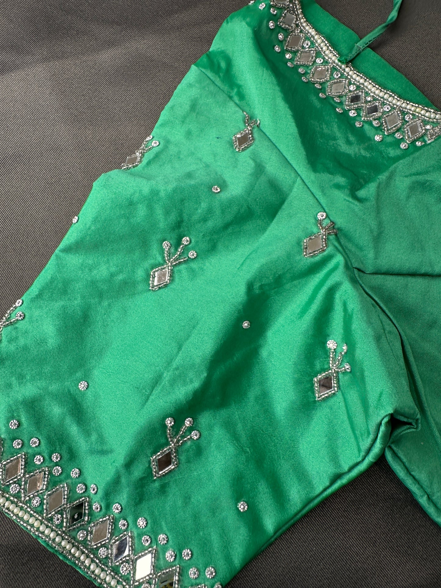 Green Silk Blouse with mirror and aari work