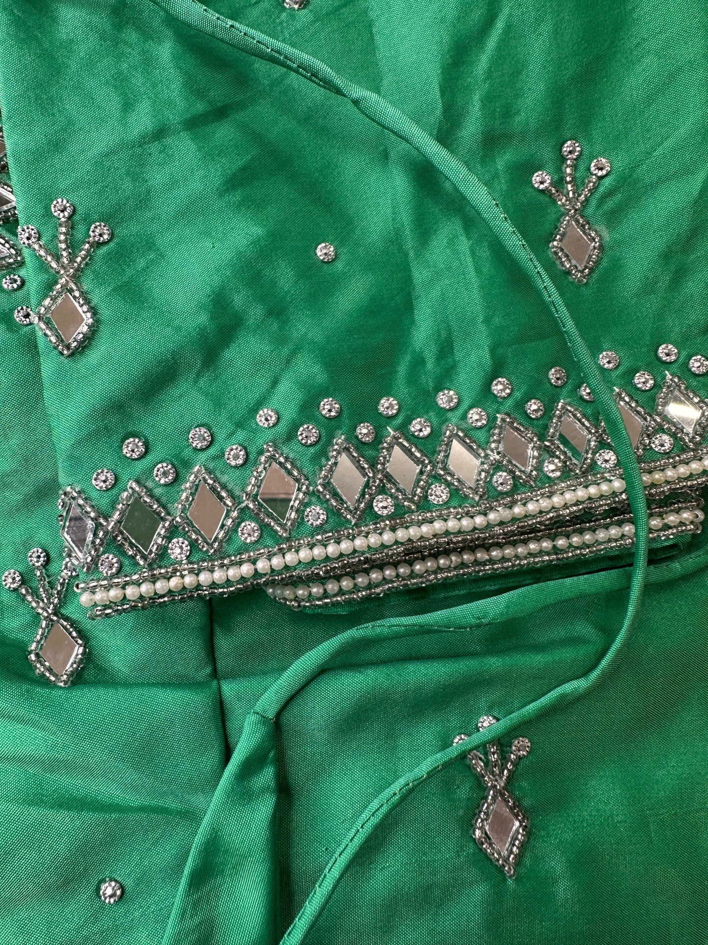 Green Silk Blouse with mirror and aari work