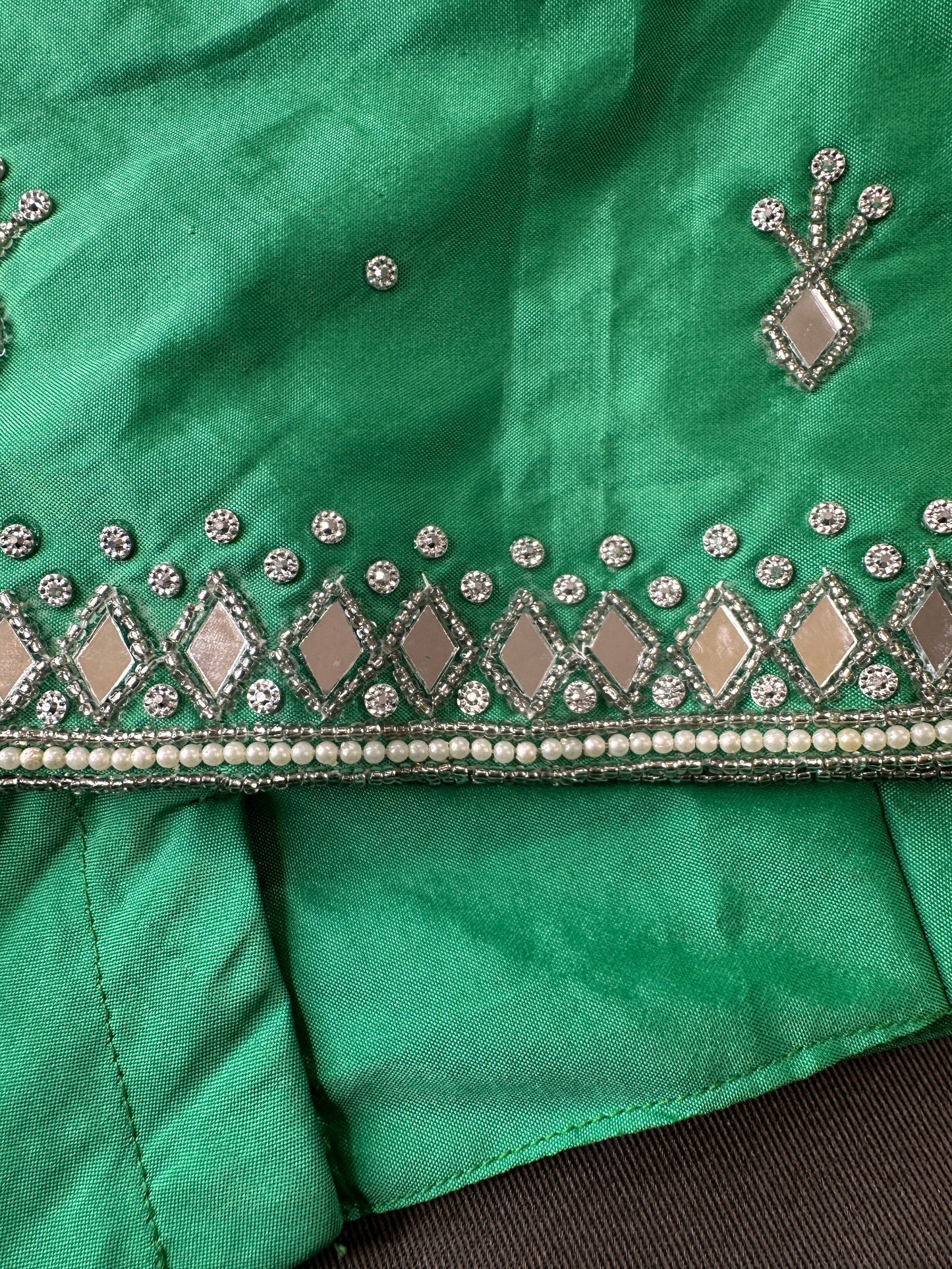 Green Silk Blouse with mirror and aari work