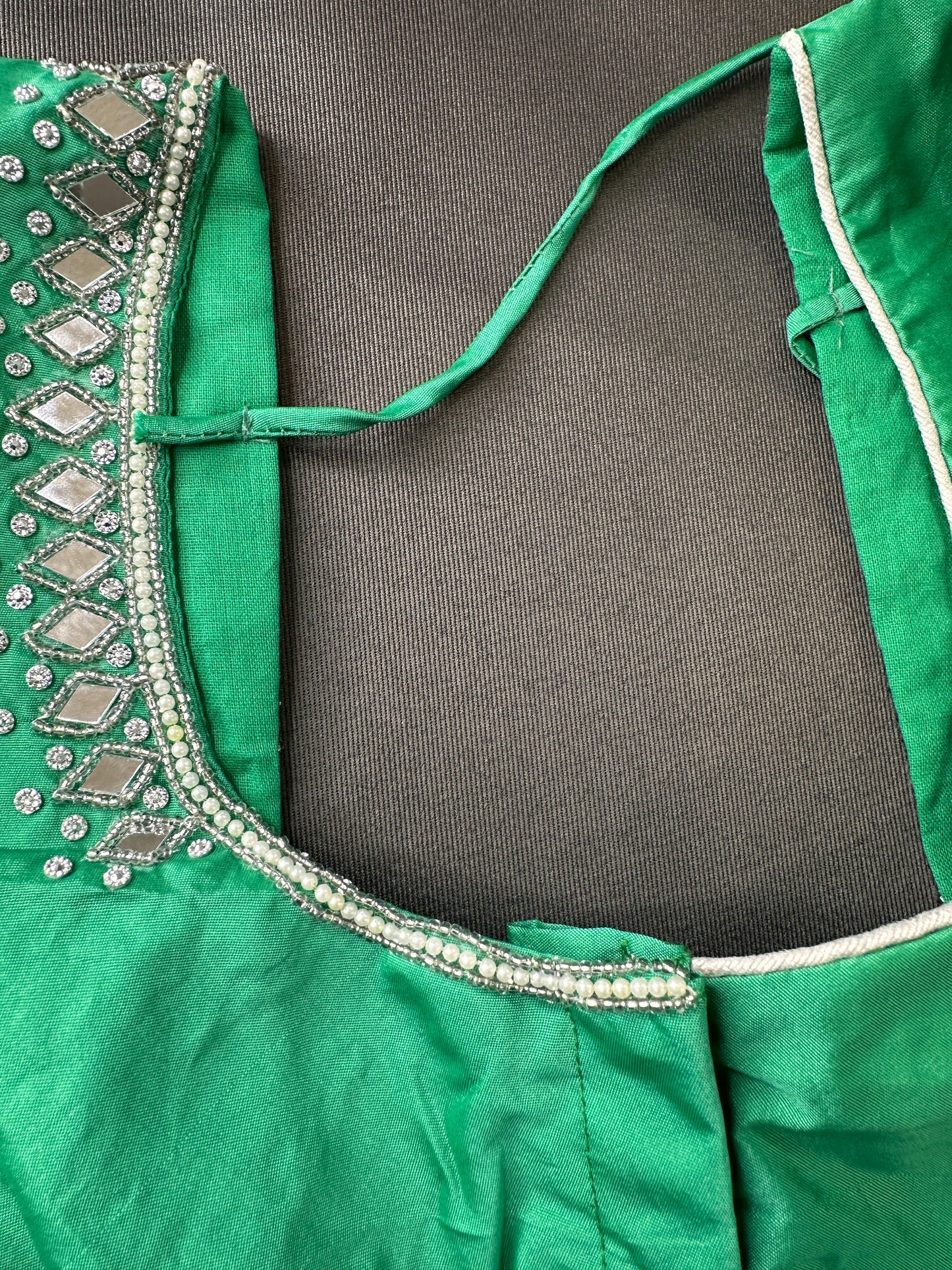 Green Silk Blouse with mirror and aari work