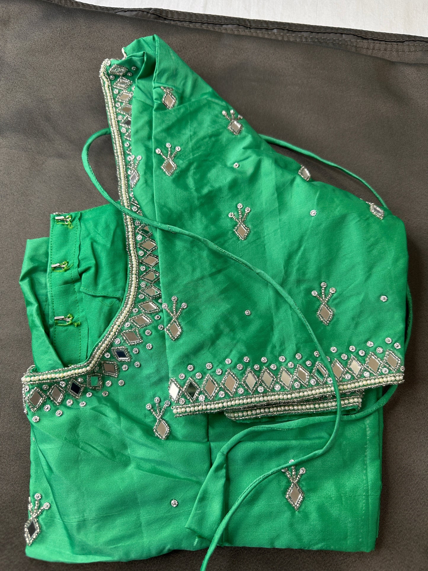 Green Silk Blouse with mirror and aari work