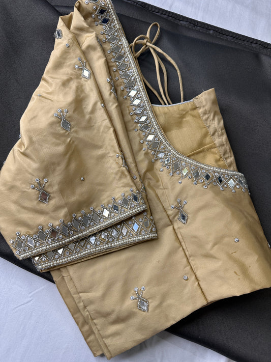 Creamish Brown Silk Blouse with mirror and aari work