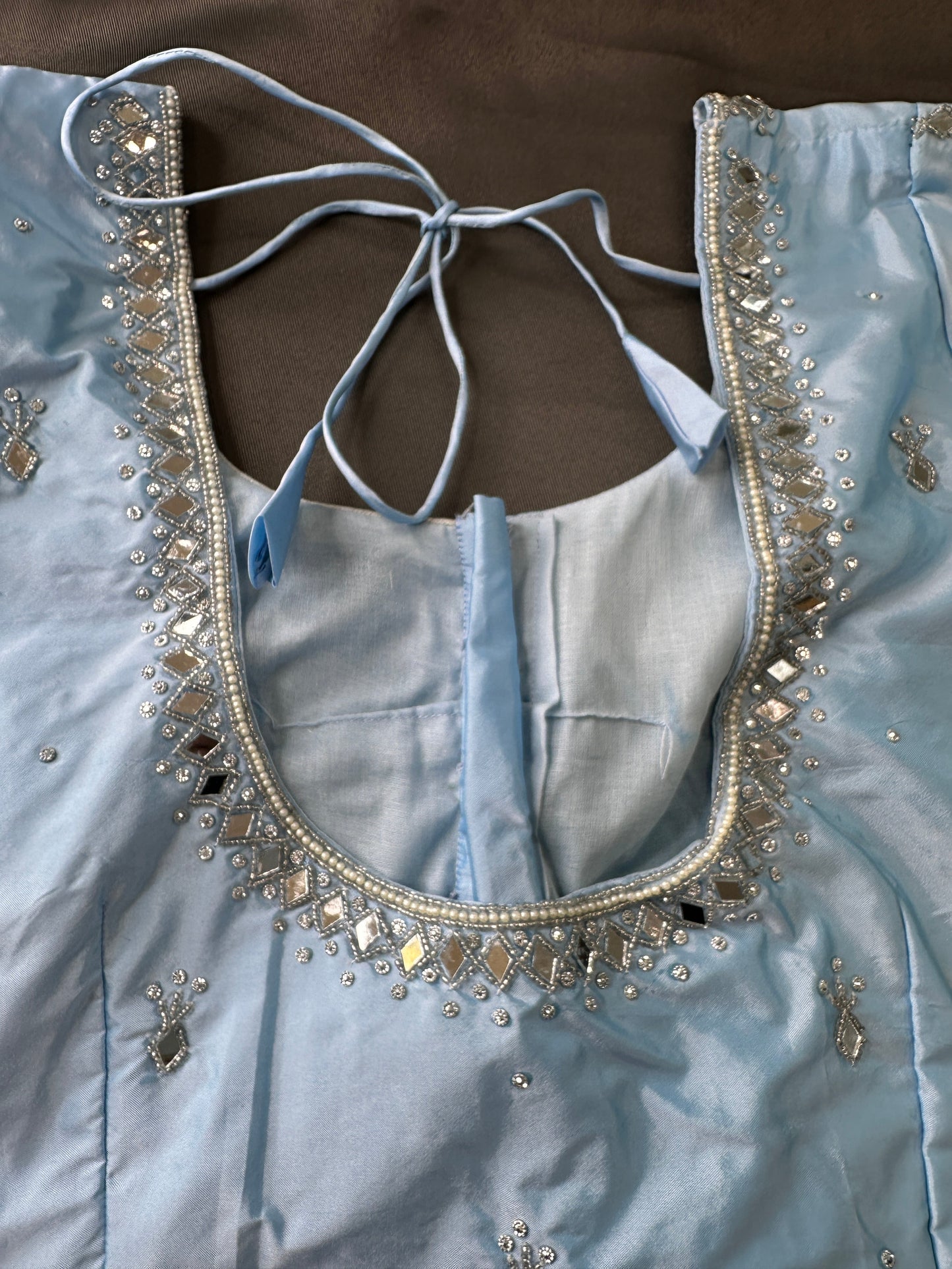 Blue Silk Blouse with mirror and aari work