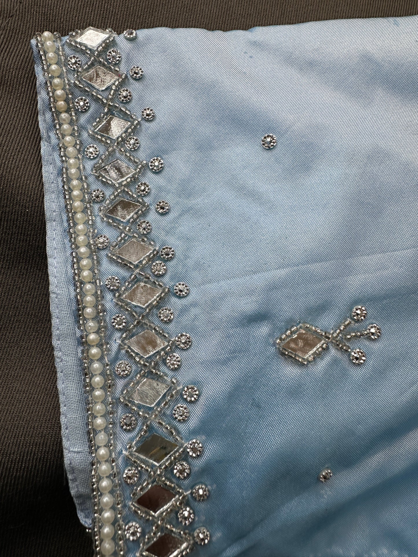 Blue Silk Blouse with mirror and aari work