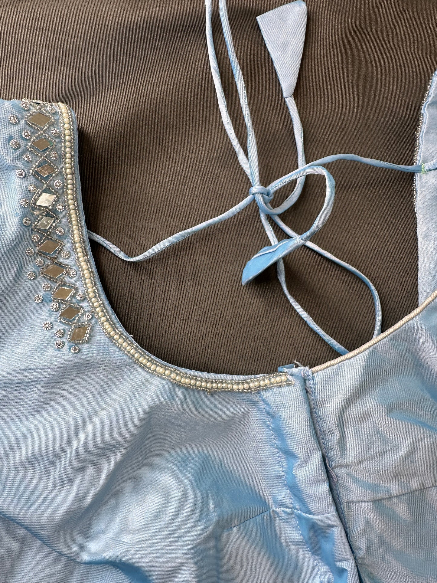 Blue Silk Blouse with mirror and aari work