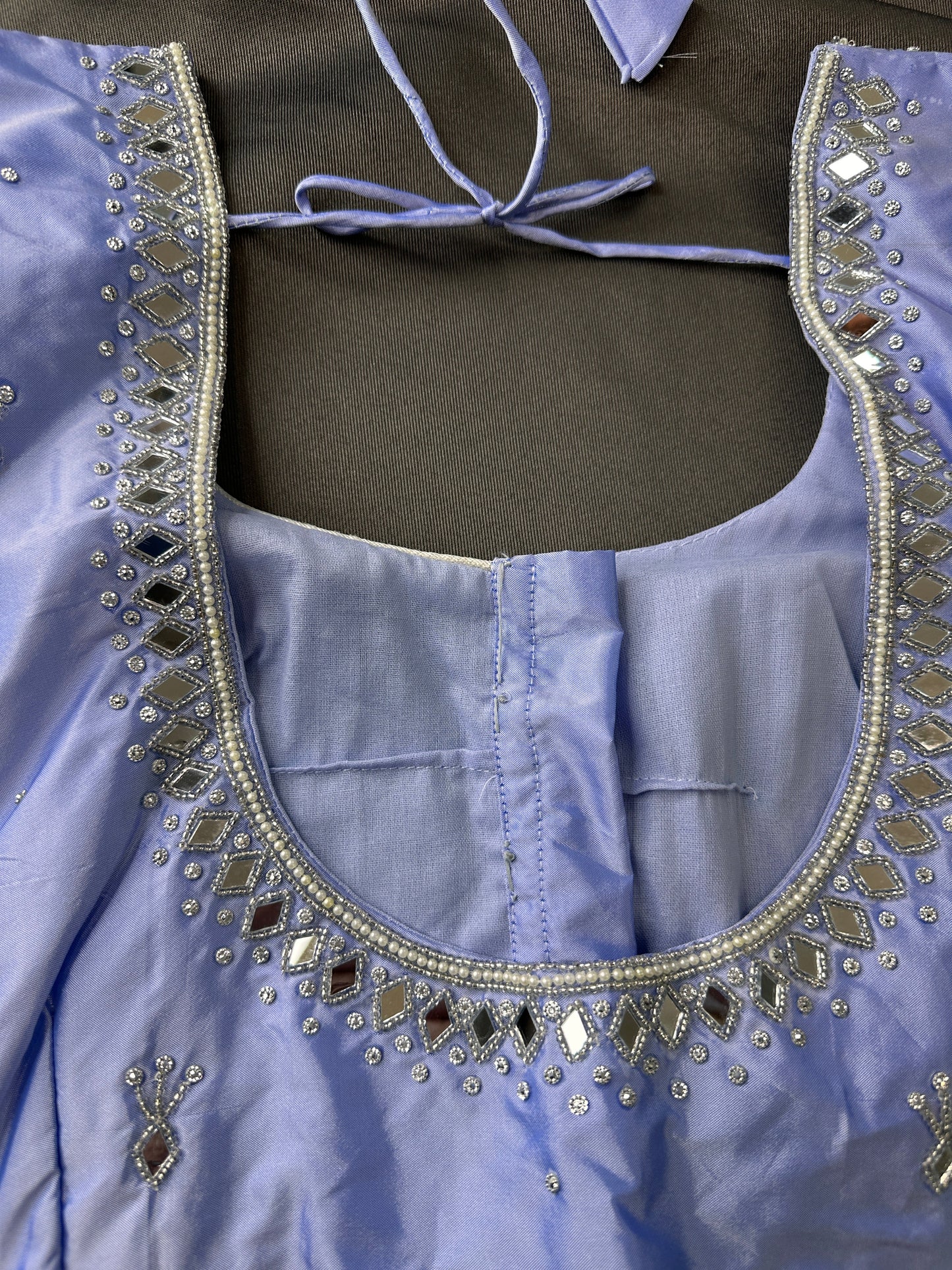Lavender Silk Blouse with mirror and aari work