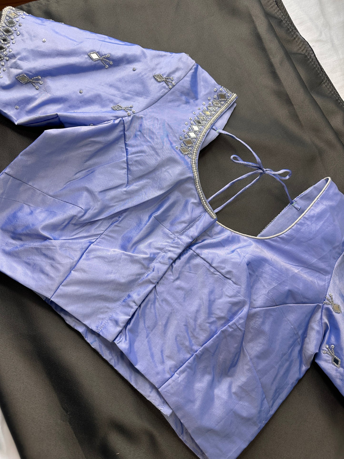 Lavender Silk Blouse with mirror and aari work