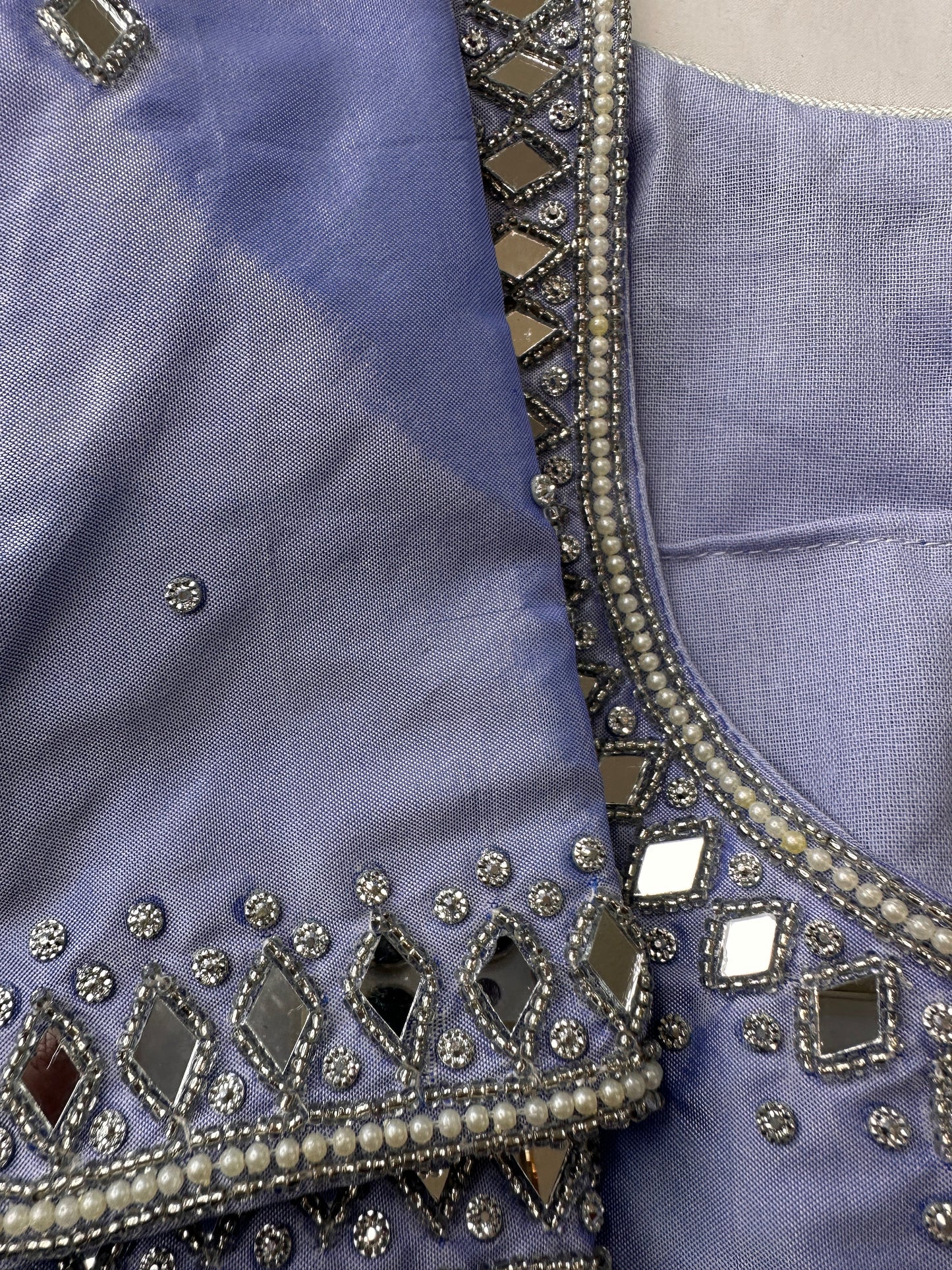 Lavender Silk Blouse with mirror and aari work