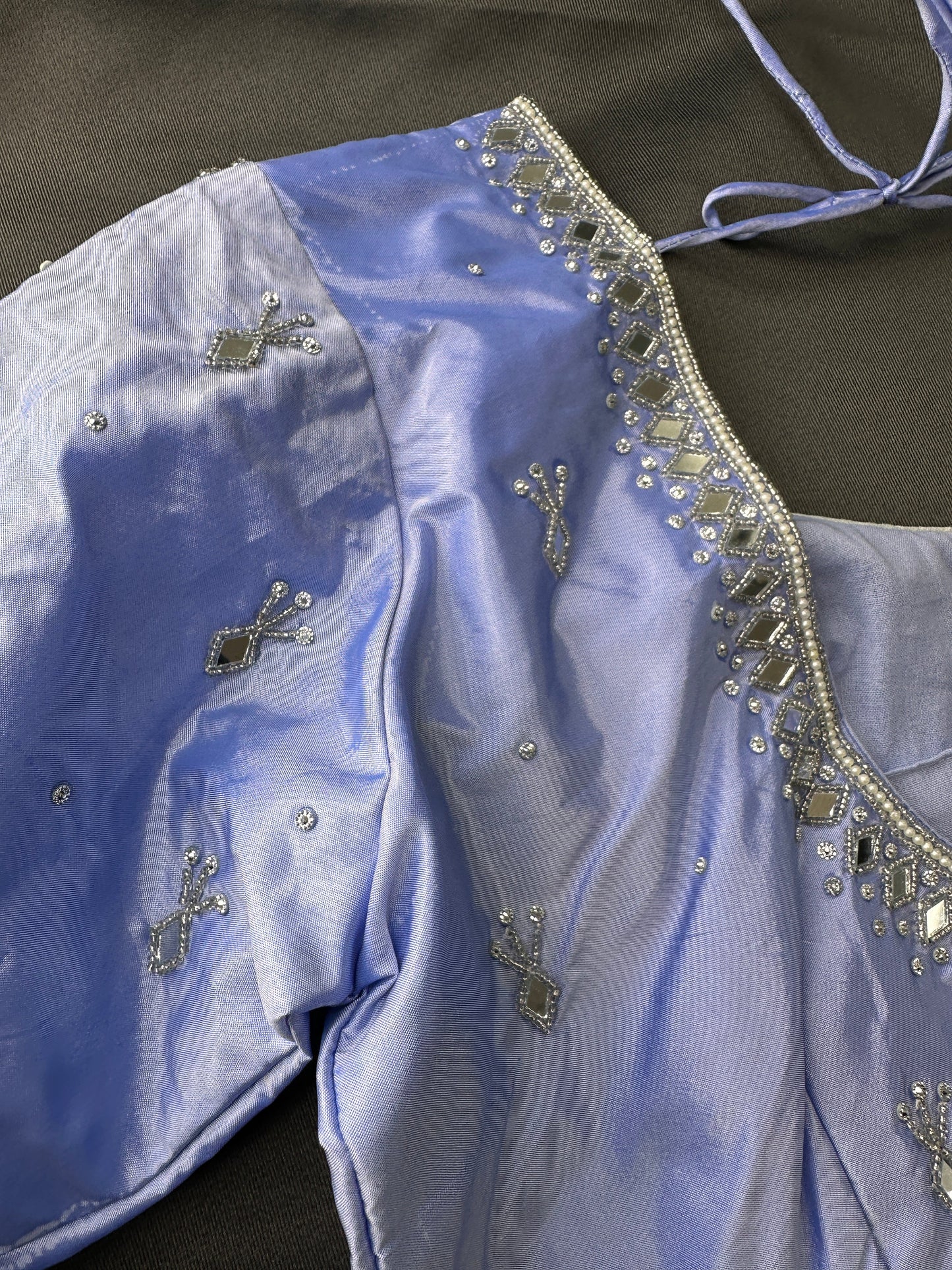 Lavender Silk Blouse with mirror and aari work
