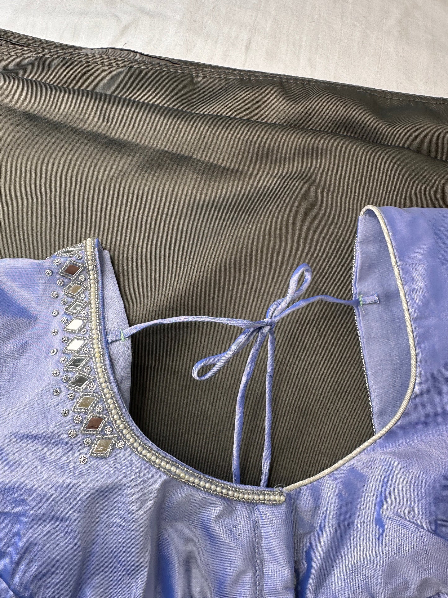 Lavender Silk Blouse with mirror and aari work