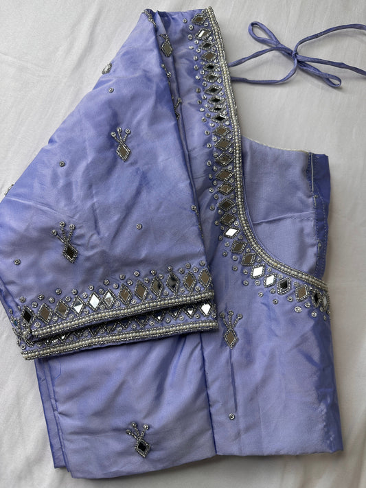 Lavender Silk Blouse with mirror and aari work