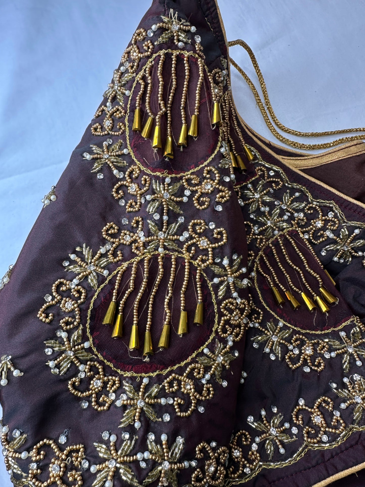 Choclate Brown Marron Silk Blouse with mirror and aari work
