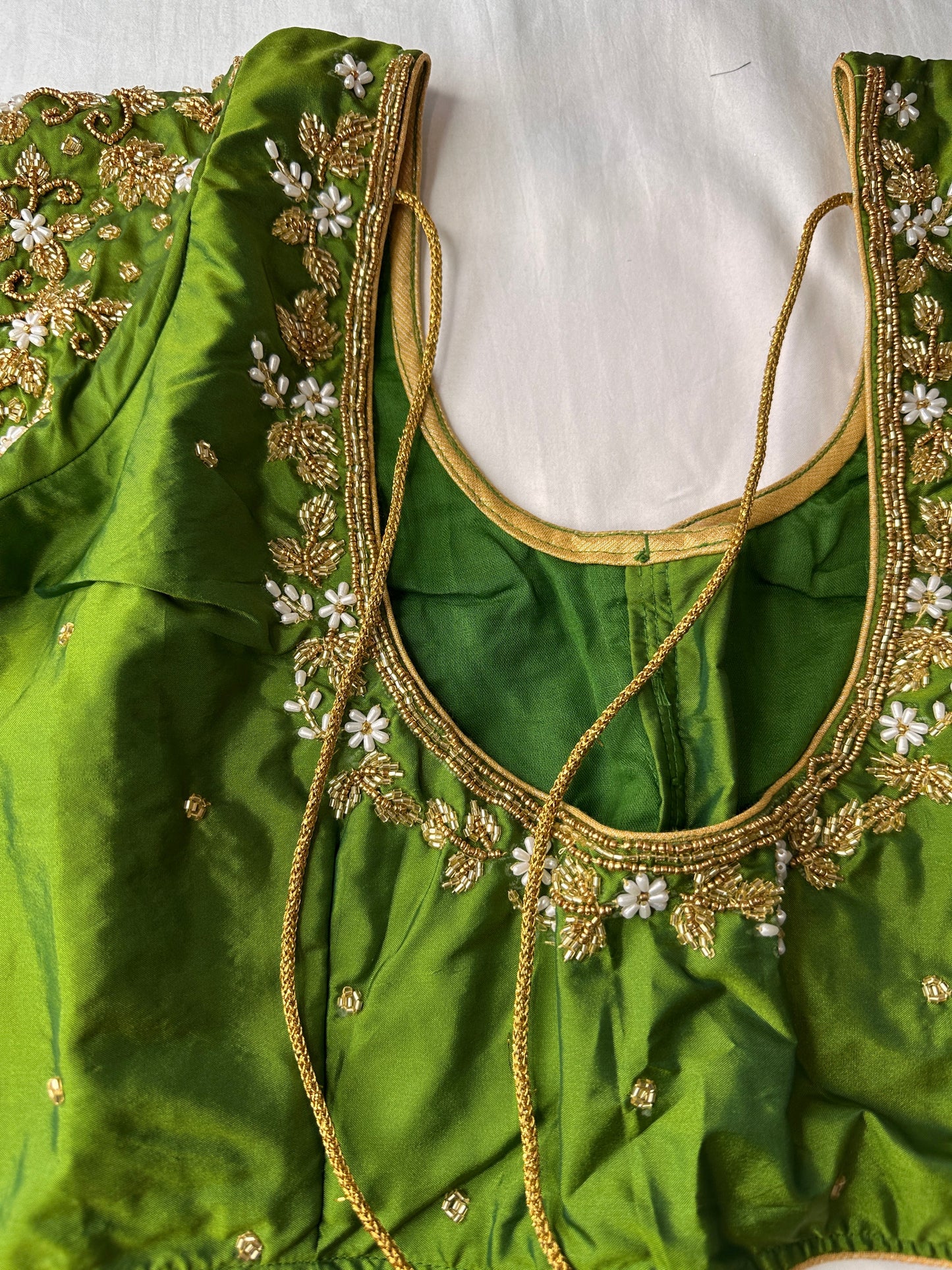 Green Silk Blouse Maggam aari work