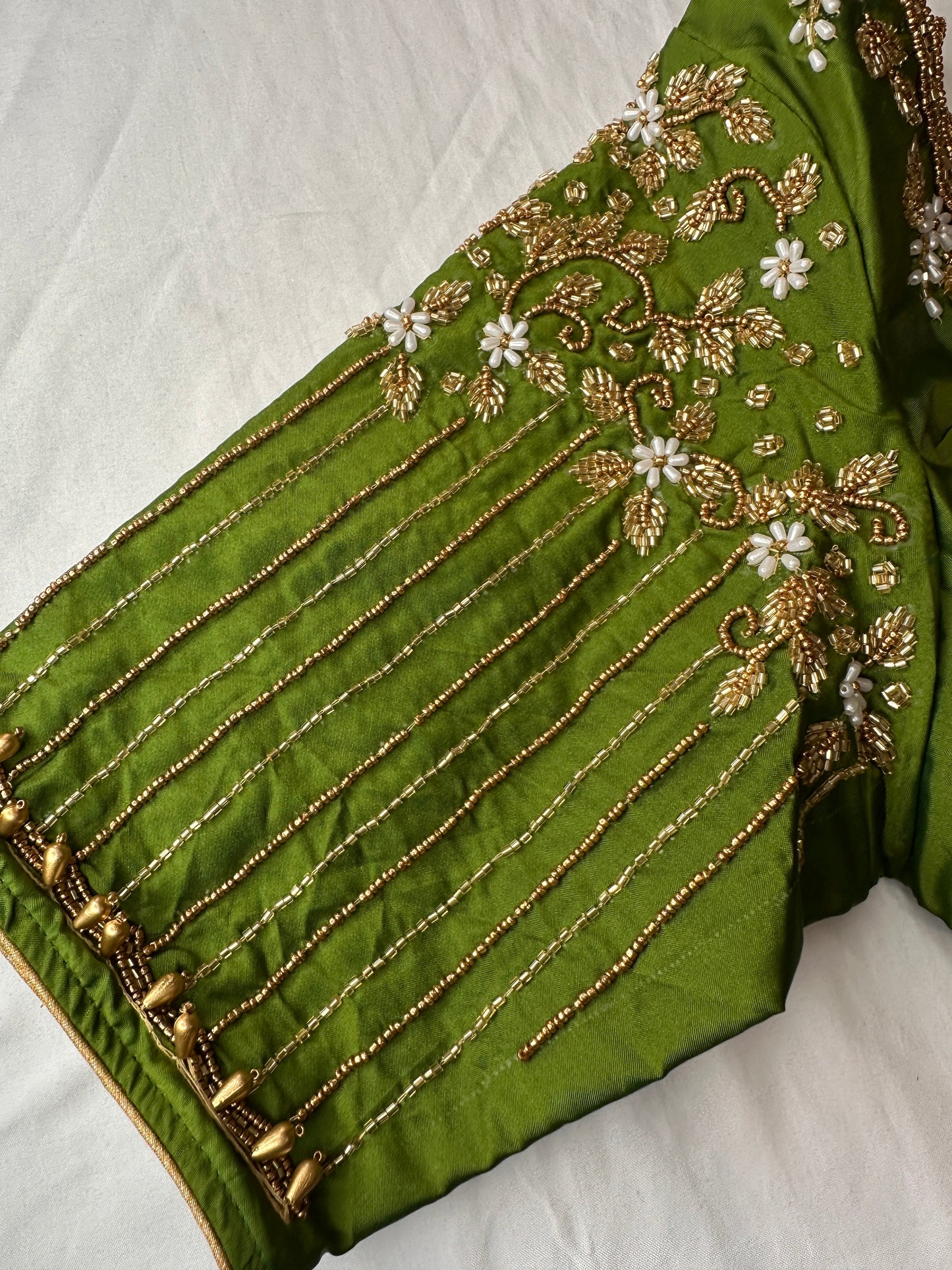 Green Silk Blouse Maggam aari work