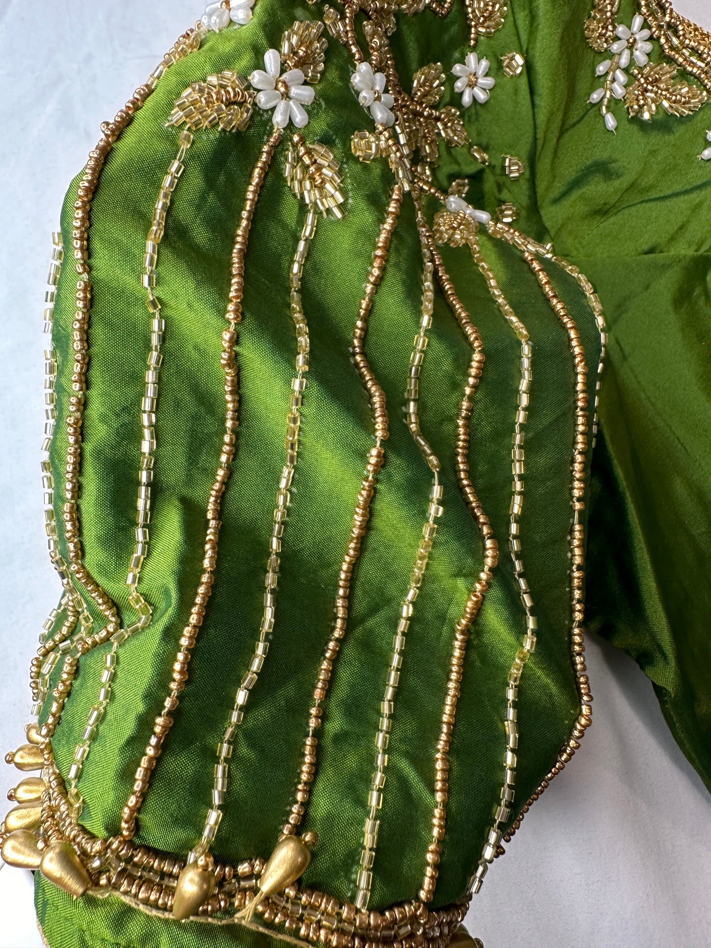 Green Silk Blouse Maggam aari work