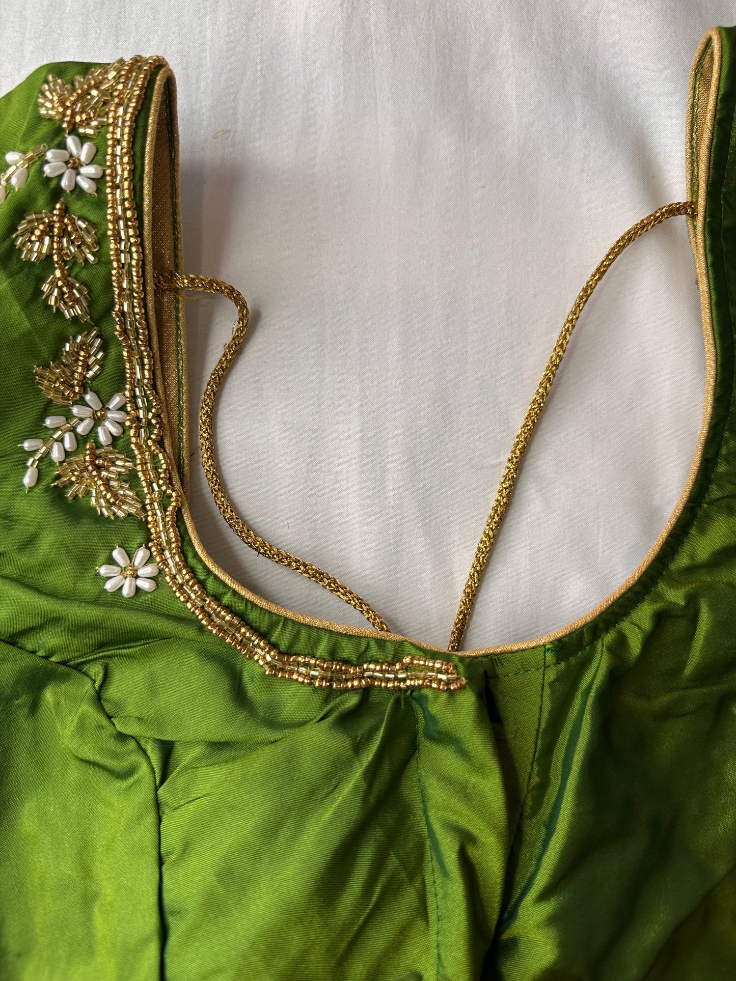 Green Silk Blouse Maggam aari work