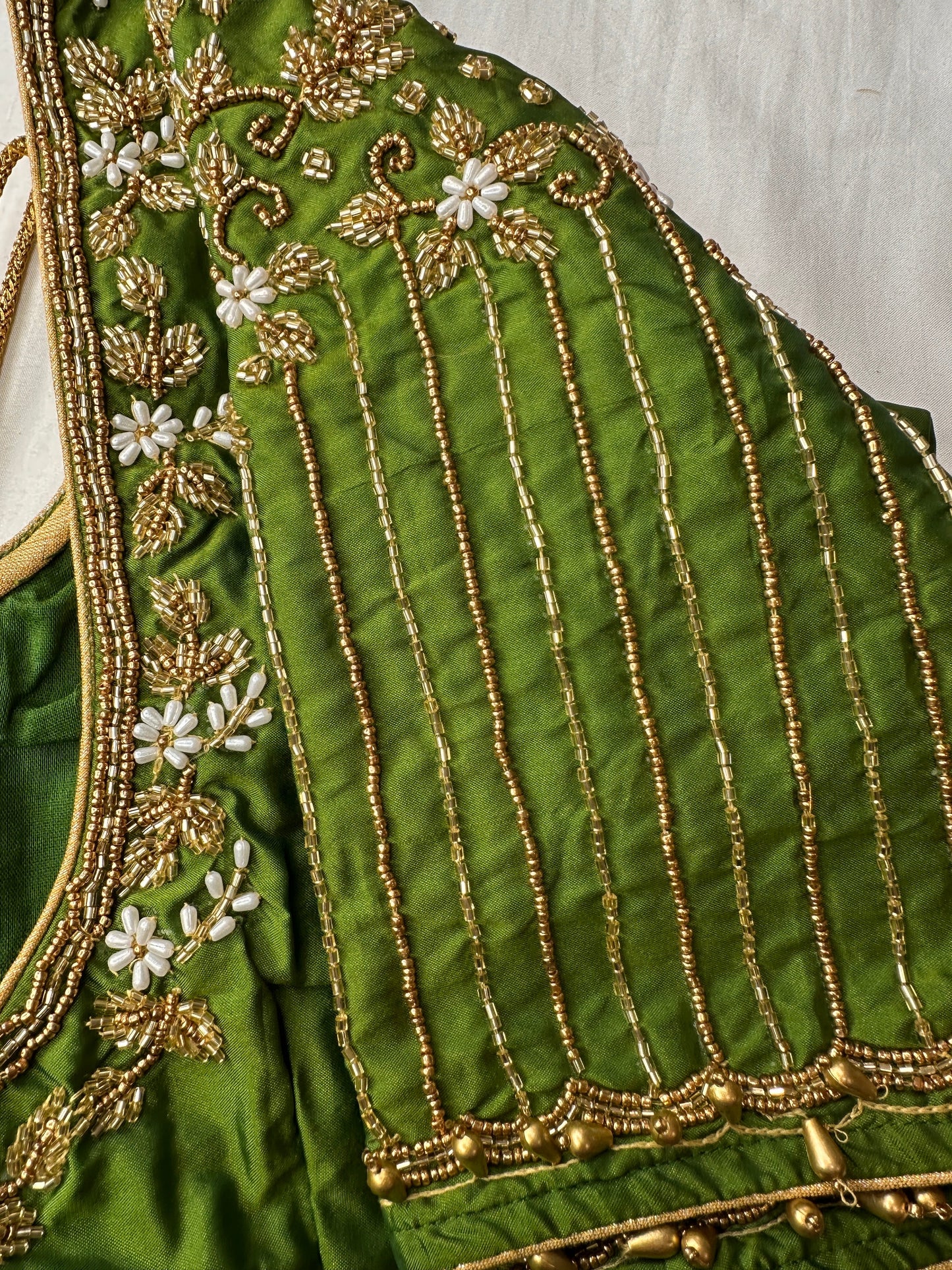 Green Silk Blouse Maggam aari work